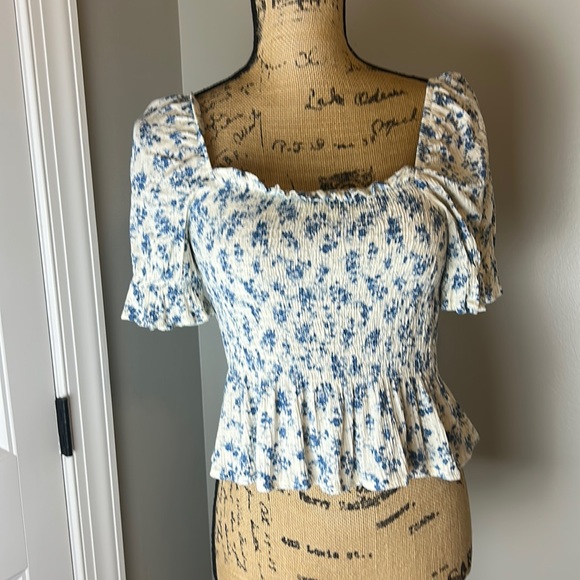 mia addison Tops - Mia Addison Smocked Baby Doll Top | Blue & White Ditzy Floral